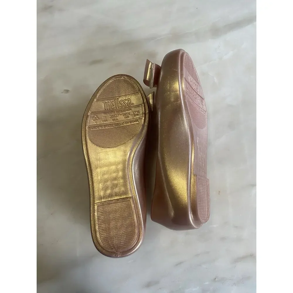 Mini melissa Mel dreamed by melissa rose gold Pink Bow Flat Ballet Girls us 11